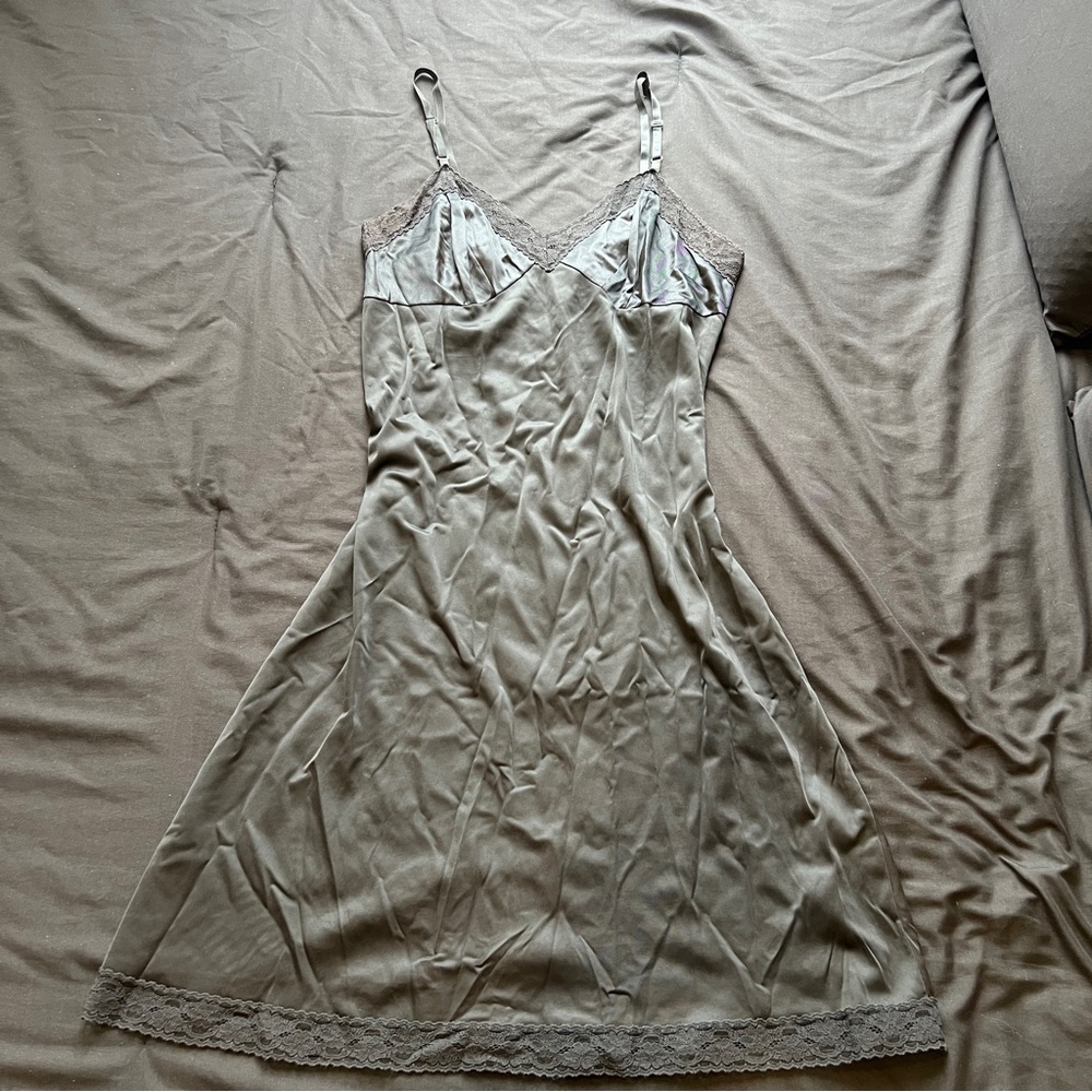 Elegant Black Vanity Fair Lace Trim Slip Dress